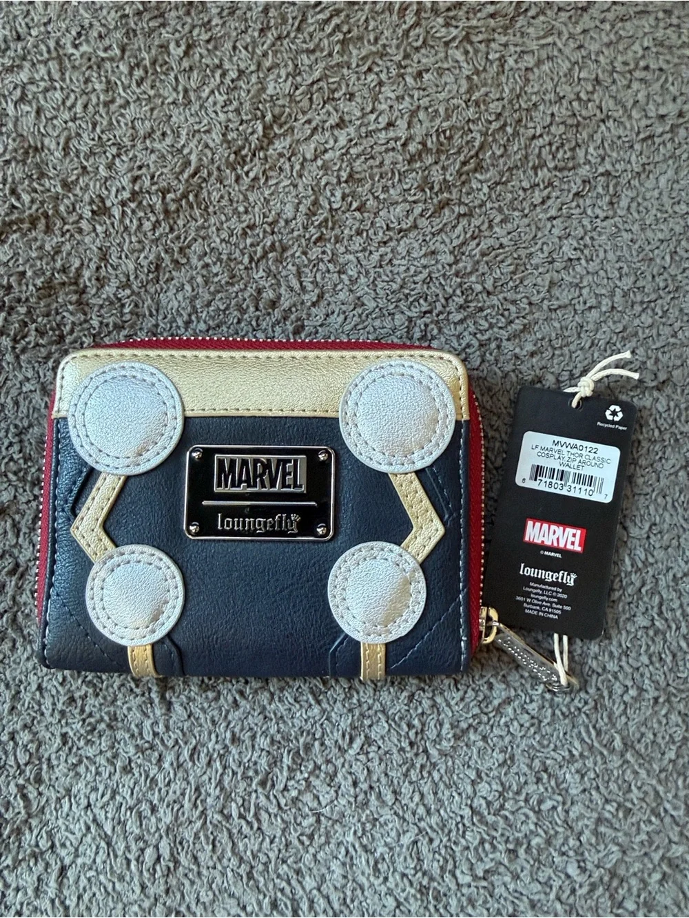 Loungefly Marvel Silver, Black & Red Zip Wallet featuring Thor - NWT